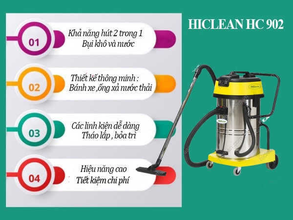 ưu điểm máy hút bụi công nghiệp hiclean hc902